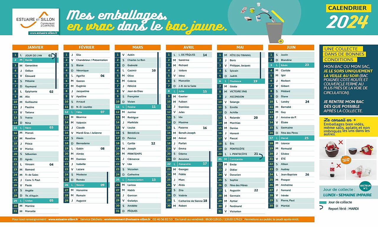 Calendrier 2024 de la collecte des ordures ménagères